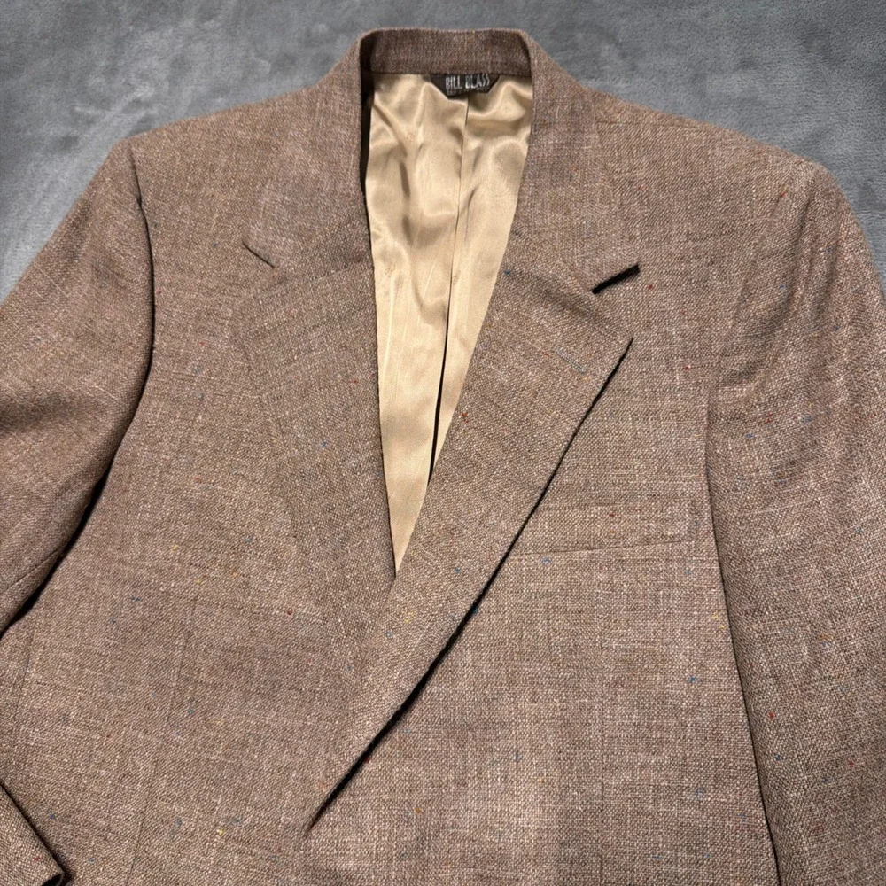 Vintage Bill Blass Blazer Mens 44 Wool Linen Tweed Sport Coat Hopsack Macy's 80s